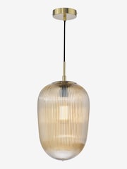 Dar Lighting Brushed Bronze Amber Ribbed Glass Abrielle Pendant Ceiling Light - Image 3 of 6