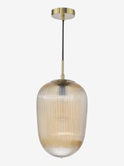 Dar Lighting Brushed Bronze Amber Ribbed Glass Abrielle Pendant Ceiling Light - Image 4 of 6