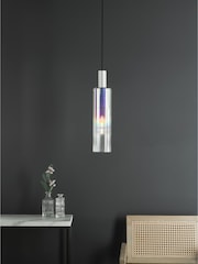 Dar Lighting Satin Silver Iridised Glass Ruben Pendant Ceiling Light - Image 1 of 6