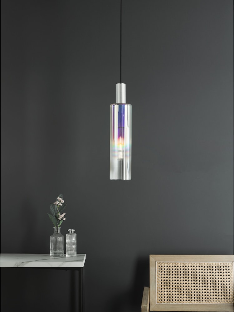 Dar Lighting Satin Silver Iridised Glass Ruben Pendant Ceiling Light - Image 1 of 6
