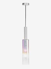Dar Lighting Satin Silver Iridised Glass Ruben Pendant Ceiling Light - Image 4 of 6