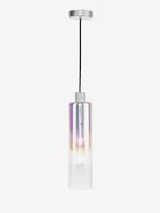 Dar Lighting Satin Silver Iridised Glass Ruben Pendant Ceiling Light - Image 5 of 6