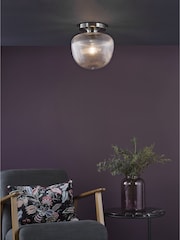 Dar Lighting Brushed Nickel  Ribbed Glass Abrielle Flush Ceiling Light - Image 1 of 6