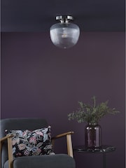 Dar Lighting Brushed Nickel  Ribbed Glass Abrielle Flush Ceiling Light - Image 2 of 6