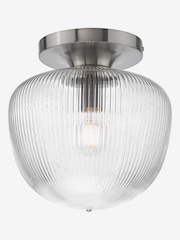 Dar Lighting Brushed Nickel  Ribbed Glass Abrielle Flush Ceiling Light - Image 3 of 6