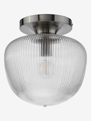 Dar Lighting Brushed Nickel  Ribbed Glass Abrielle Flush Ceiling Light - Image 4 of 6