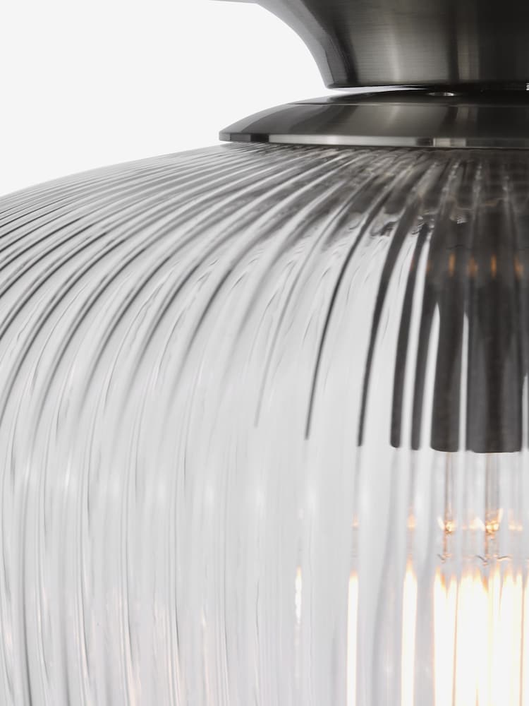 Dar Lighting Brushed Nickel  Ribbed Glass Abrielle Flush Ceiling Light - Image 6 of 6