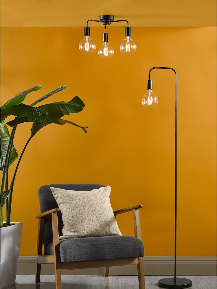 Dar Lighting Matt Black Dena 3 Light Semi Flush Ceiling Light - Image 1 of 7