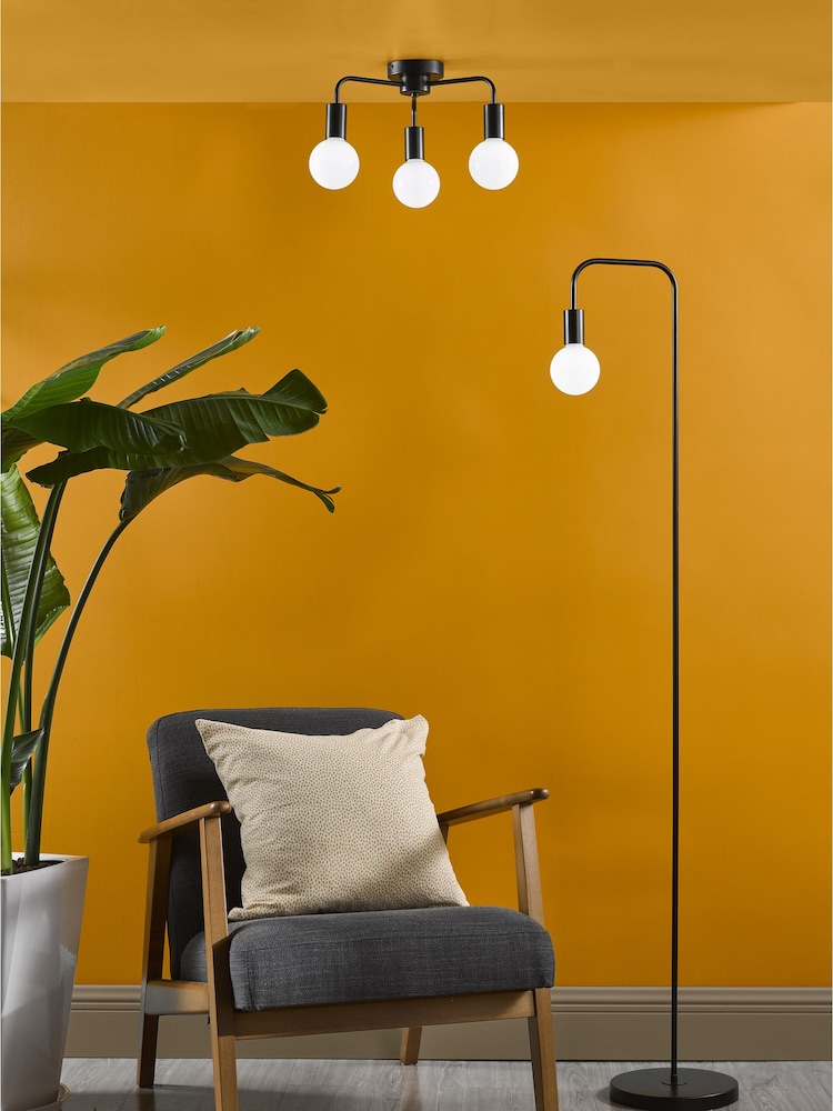 Dar Lighting Matt Black Dena 3 Light Semi Flush Ceiling Light - Image 2 of 7