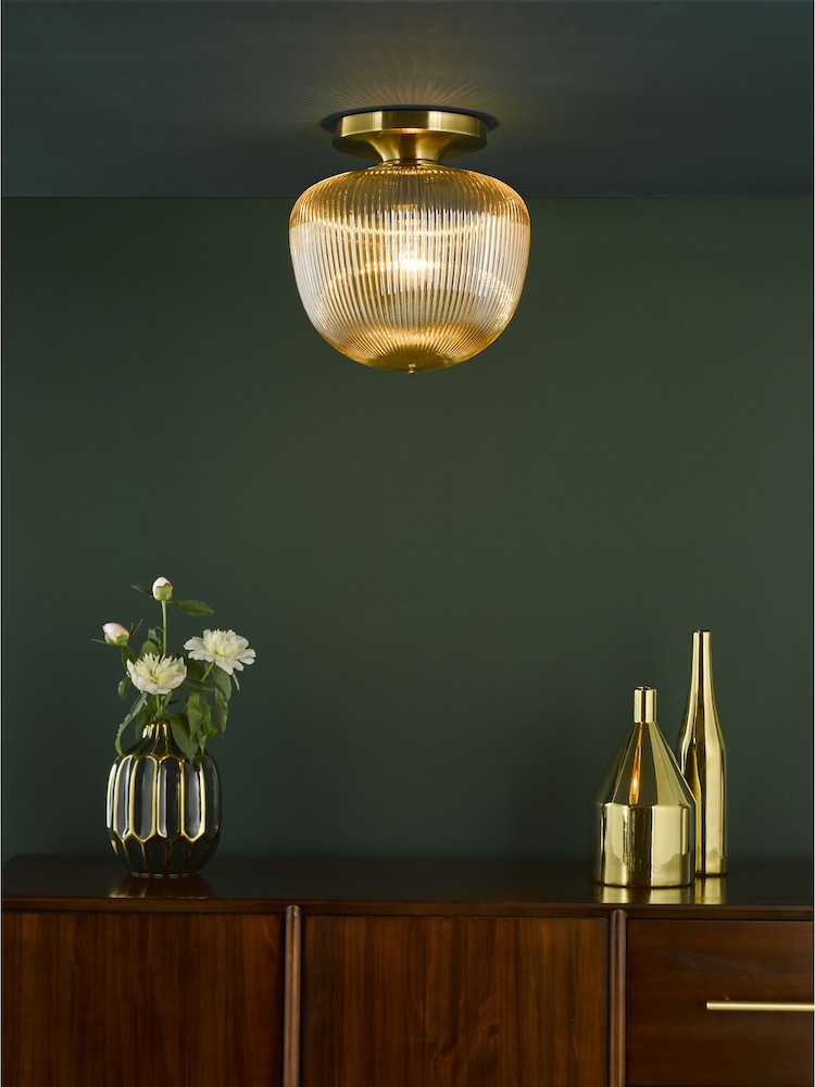 Dar Lighting Brushed Bronze Amber Ribbed Glass Abrielle Flush Ceiling Light - Image 1 of 6 Dar Lighting Brushed Bronze Amber Ribbed Glass Abrielle Flush Ceiling Light - Image 1 of 6