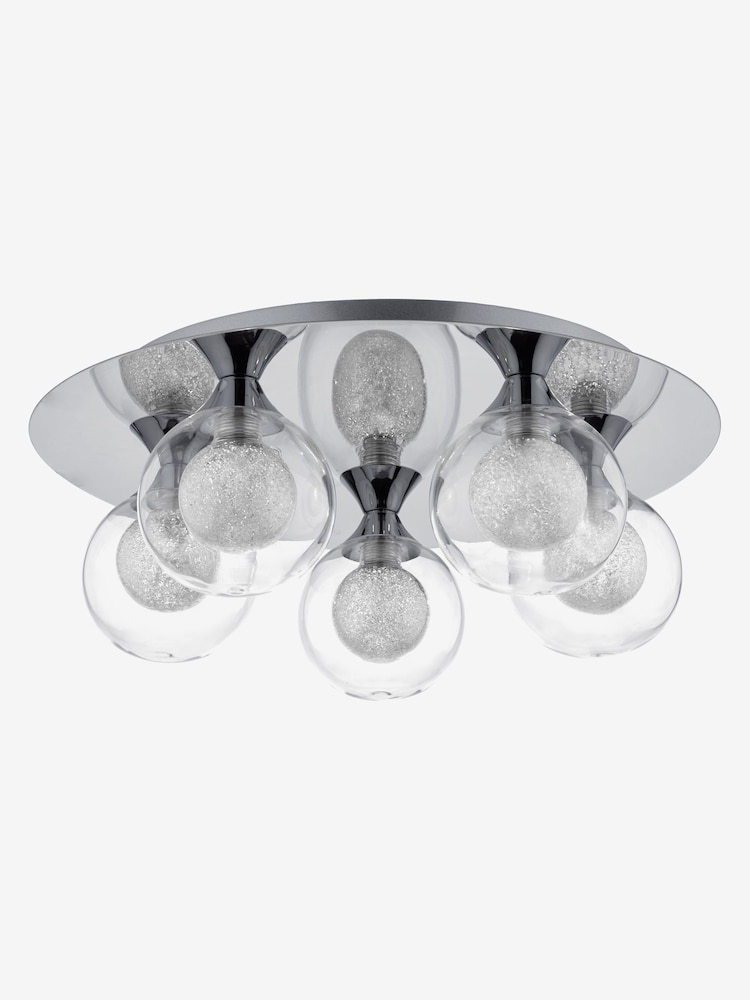 Dar Lighting Polished Chrome Glass Zeke 5 Light Flush Ceiling Light - Image 2 of 3