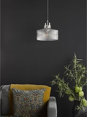 Dar Lighting Satin Nickel Ribbed Glass Lenka Pendant Ceiling Light - Image 2 of 5