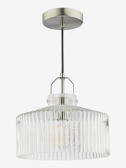 Dar Lighting Satin Nickel Ribbed Glass Lenka Pendant Ceiling Light - Image 4 of 5