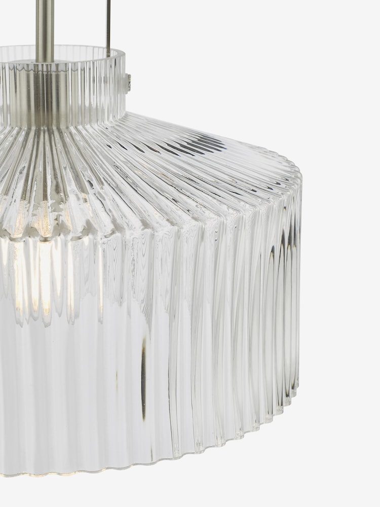 Dar Lighting Satin Nickel Ribbed Glass Lenka Pendant Ceiling Light - Image 5 of 5