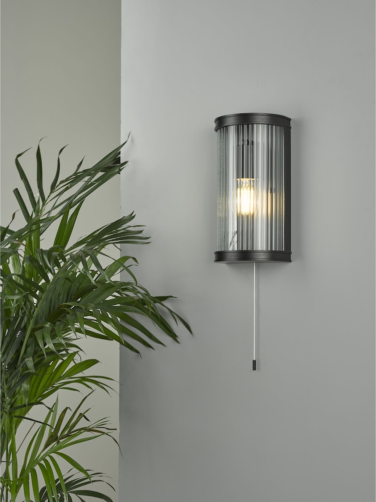 Dar Lighting Matt Black Ribbed Glass Anund Wall Light - Image 5 of 5