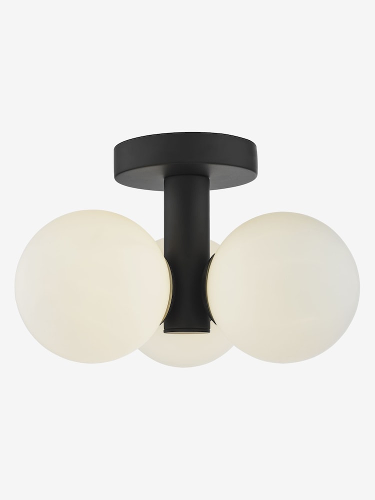 Dar Lighting Matt Black Opal Glass Blake 3 Light Semi Flush Ceiling Light - Image 2 of 4