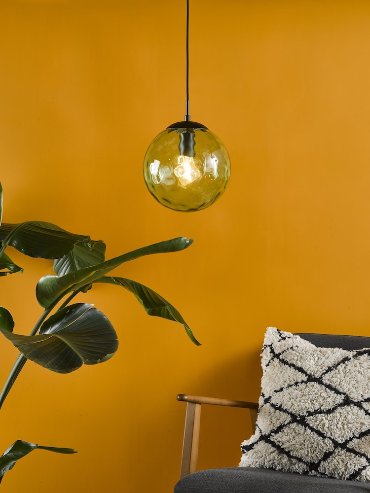 Dar Lighting Matt Black Green Glass Ripple Pendant Ceiling Light - Image 1 of 4