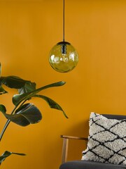 Dar Lighting Matt Black Green Glass Ripple Pendant Ceiling Light - Image 2 of 4