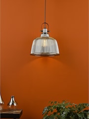 Dar Lighting Smoked Ribbed Glass Polished Chrome Rhode Large Pendant Ceiling Light - Image 1 of 6
