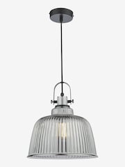 Dar Lighting Smoked Ribbed Glass Polished Chrome Rhode Large Pendant Ceiling Light - Image 2 of 6