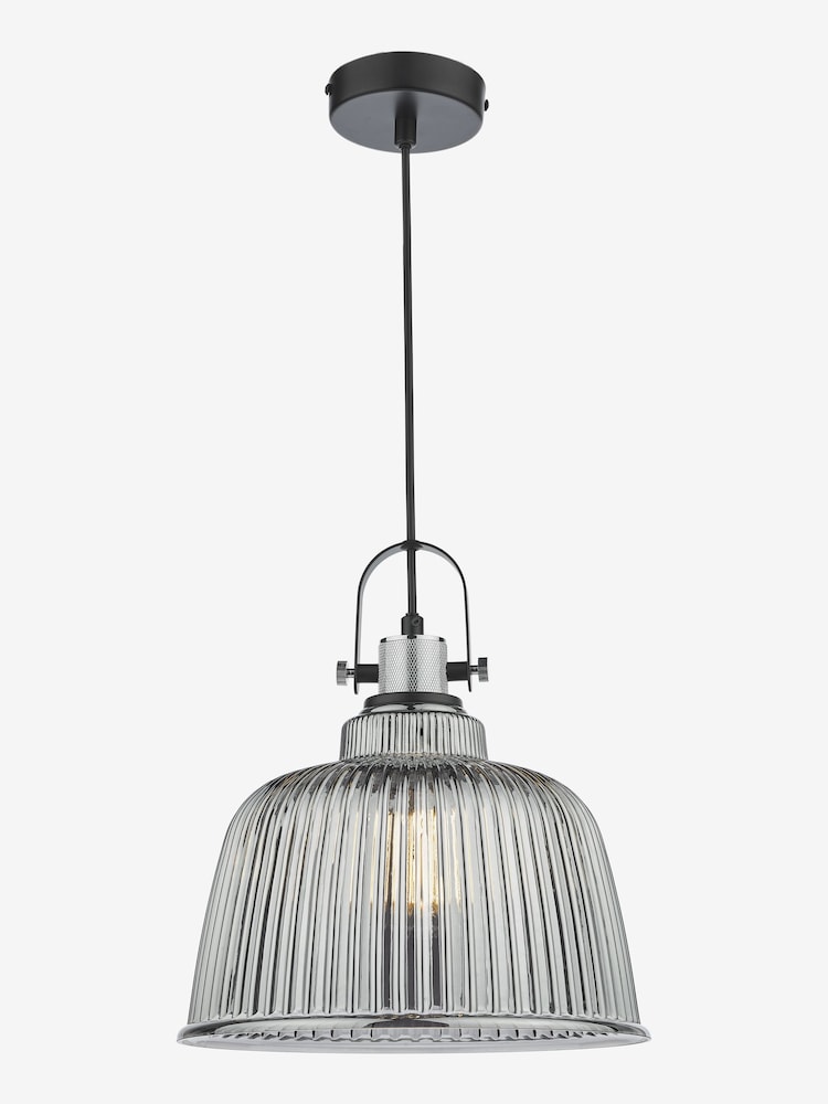 Dar Lighting Smoked Ribbed Glass Polished Chrome Rhode Large Pendant Ceiling Light - Image 2 of 6