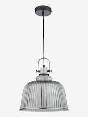 Dar Lighting Smoked Ribbed Glass Polished Chrome Rhode Large Pendant Ceiling Light - Image 3 of 6
