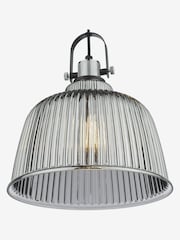 Dar Lighting Smoked Ribbed Glass Polished Chrome Rhode Large Pendant Ceiling Light - Image 4 of 6