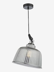 Dar Lighting Smoked Ribbed Glass Polished Chrome Rhode Large Pendant Ceiling Light - Image 6 of 6