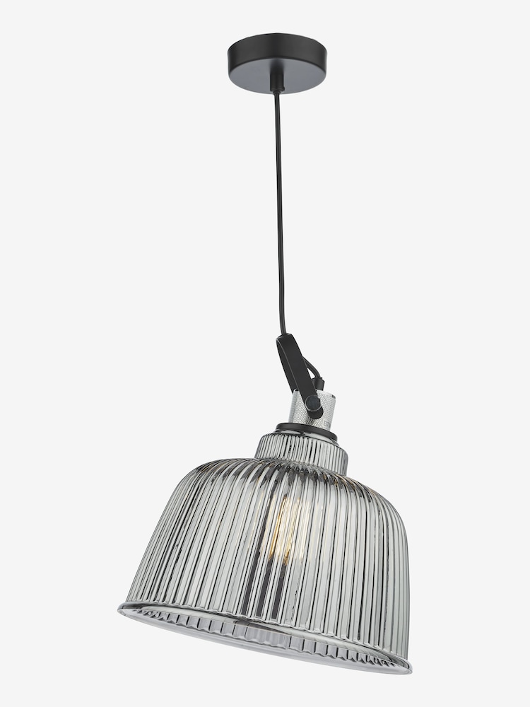 Dar Lighting Smoked Ribbed Glass Polished Chrome Rhode Large Pendant Ceiling Light - Image 6 of 6