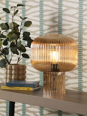 Dar Lighting Amber Ribbed Glass Demarius Table Lamp - Image 1 of 7