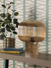 Dar Lighting Amber Ribbed Glass Demarius Table Lamp - Image 2 of 7