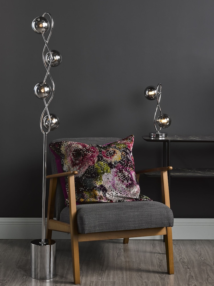 Dar Lighting Polished Chrome Smoked Glass Lysandra 2 Light Table Lamp - Image 1 of 5