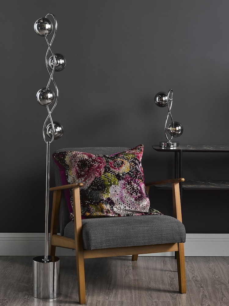 Dar Lighting Polished Chrome Smoked Glass Lysandra 2 Light Table Lamp - Image 2 of 5
