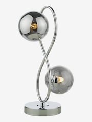 Dar Lighting Polished Chrome Smoked Glass Lysandra 2 Light Table Lamp - Image 3 of 5