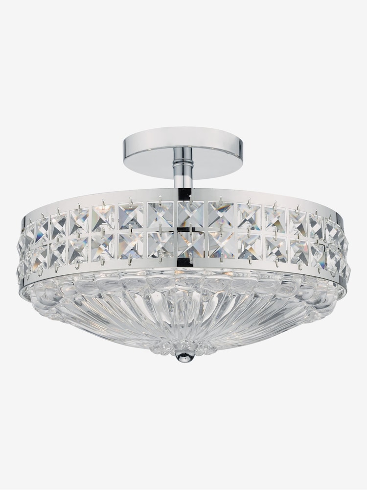 Dar Lighting Polished Chrome Crystal Olona 3 Light Semi Flush Ceiling Light - Image 1 of 3