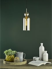 Dar Lighting Brushed Bronze Amber Glass Tao Pendant Ceiling Light - Image 1 of 7