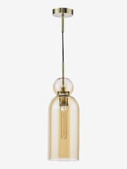 Dar Lighting Brushed Bronze Amber Glass Tao Pendant Ceiling Light - Image 3 of 7