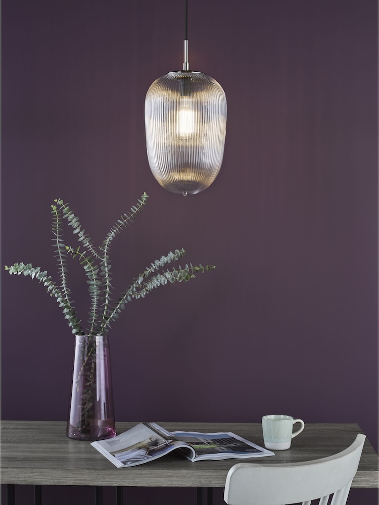 Dar Lighting Brushed Nickel Ribbed Glass Abrielle Pendant Ceiling Light - Image 1 of 6