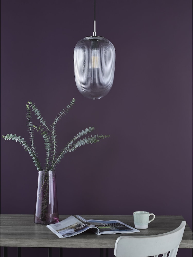 Dar Lighting Brushed Nickel Ribbed Glass Abrielle Pendant Ceiling Light - Image 2 of 6