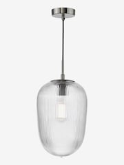Dar Lighting Brushed Nickel Ribbed Glass Abrielle Pendant Ceiling Light - Image 3 of 6