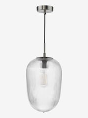 Dar Lighting Brushed Nickel Ribbed Glass Abrielle Pendant Ceiling Light - Image 4 of 6