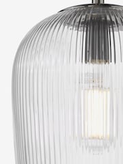 Dar Lighting Brushed Nickel Ribbed Glass Abrielle Pendant Ceiling Light - Image 6 of 6