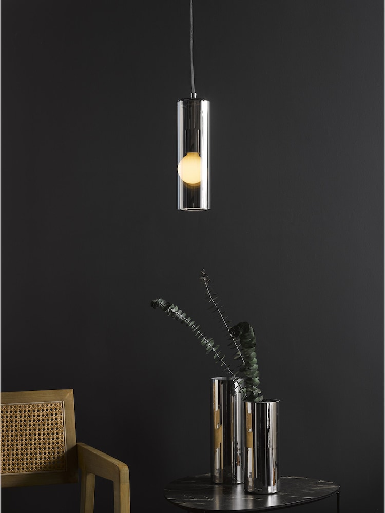 Dar Lighting Smoked Glass Polished Chrome Diaz Pendant Ceiling Light - Image 1 of 6