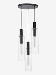 Dar Lighting Satin Black Ribbed Glass Ruben 3 Light Cluster Pendant Ceiling Light - Image 4 of 6