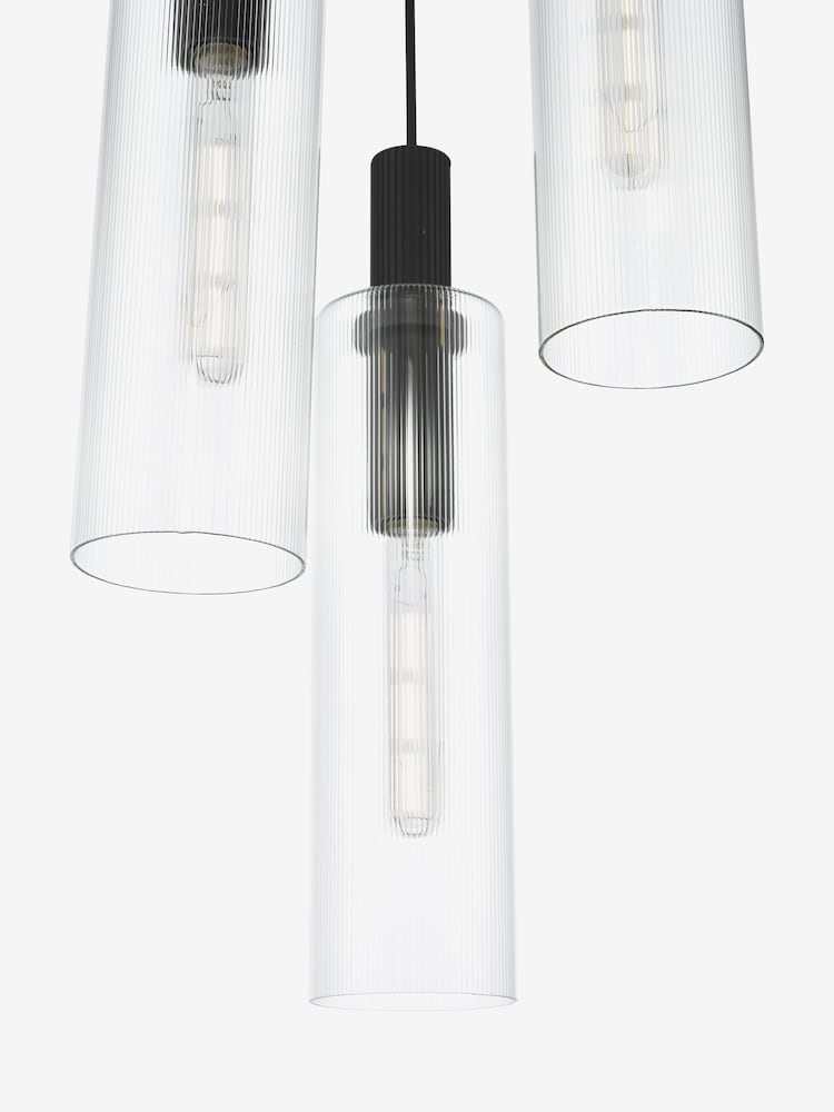 Dar Lighting Satin Black Ribbed Glass Ruben 3 Light Cluster Pendant Ceiling Light - Image 6 of 6