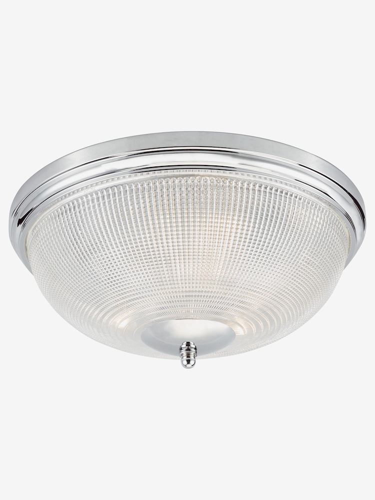 Dar Lighting Polished Chrome Textured Glass Arbor 3 Light Flush Ceiling Light - Image 1 of 4