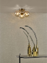 Dar Lighting Antique Bronze Amber Glass Ulrika 3 Light Flush Ceiling Light - Image 1 of 5