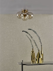 Dar Lighting Antique Bronze Amber Glass Ulrika 3 Light Flush Ceiling Light - Image 2 of 5