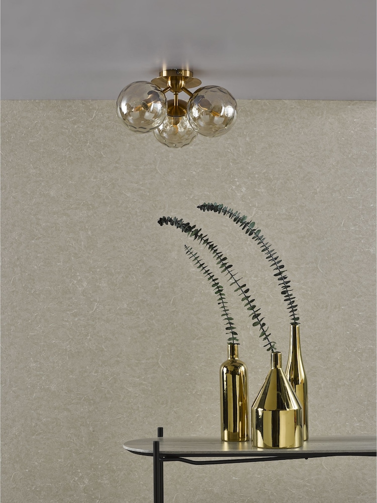 Dar Lighting Antique Bronze Amber Glass Ulrika 3 Light Flush Ceiling Light - Image 2 of 5