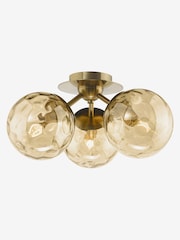 Dar Lighting Antique Bronze Amber Glass Ulrika 3 Light Flush Ceiling Light - Image 3 of 5